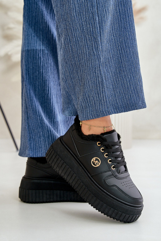 Turnschuhe Modell Schuhe Sportschuhe Damen warm mit modischen massiven Sohlen schwarz Farbe Verissha