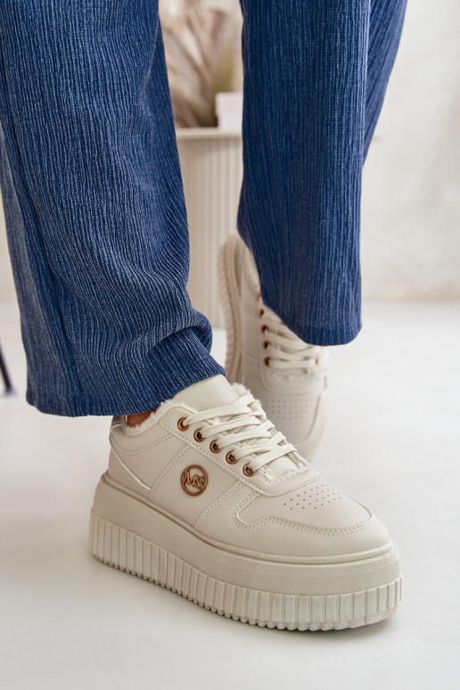 Turnschuhe Modell Schuhe Sportschuhe Damen warm mit modischen massiven Sohlen beige Verissha