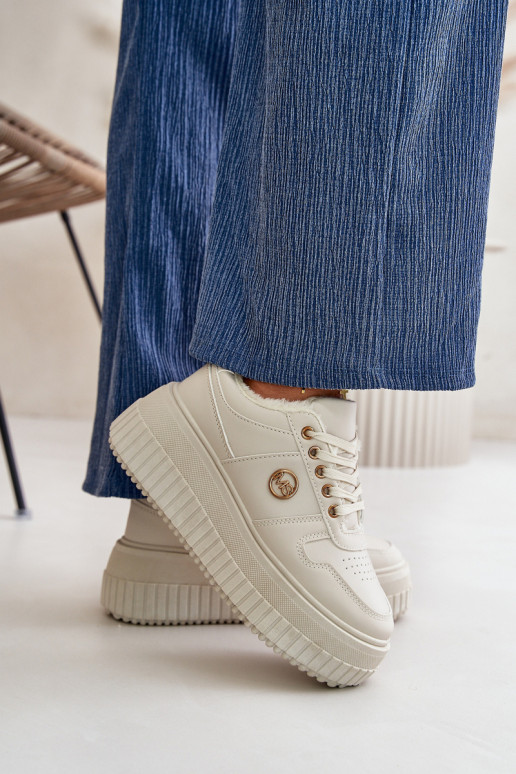 Turnschuhe Modell Schuhe Sportschuhe Damen warm mit modischen massiven Sohlen beige Verissha