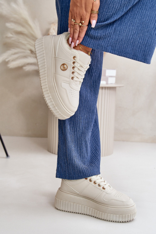 Turnschuhe Modell Schuhe Sportschuhe Damen warm mit modischen massiven Sohlen beige Verissha