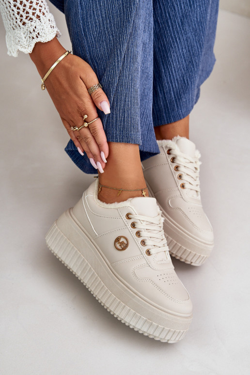 Turnschuhe Modell Schuhe Sportschuhe Damen warm mit modischen massiven Sohlen beige Verissha