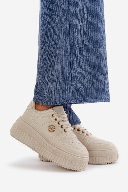 Turnschuhe Modell Schuhe Sportschuhe Damen warm mit modischen massiven Sohlen beige Verissha