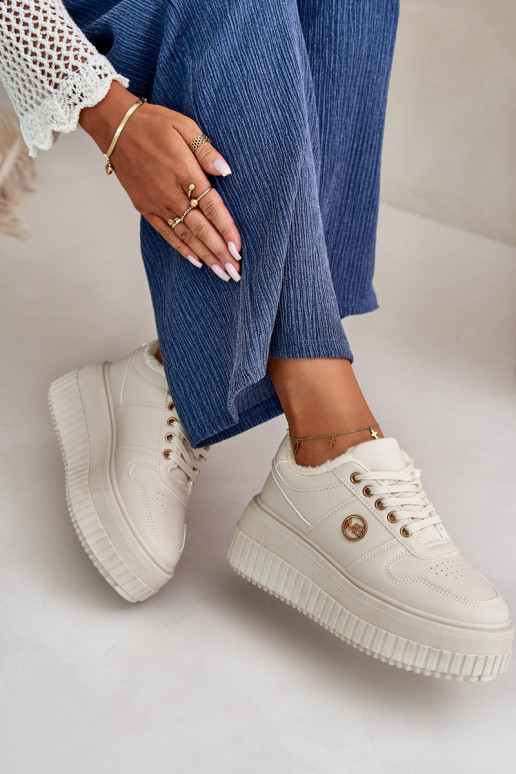 Turnschuhe Modell Schuhe Sportschuhe Damen warm mit modischen massiven Sohlen beige Verissha