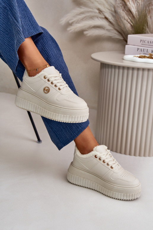 Turnschuhe Modell Schuhe Sportschuhe Damen warm mit modischen massiven Sohlen beige Verissha