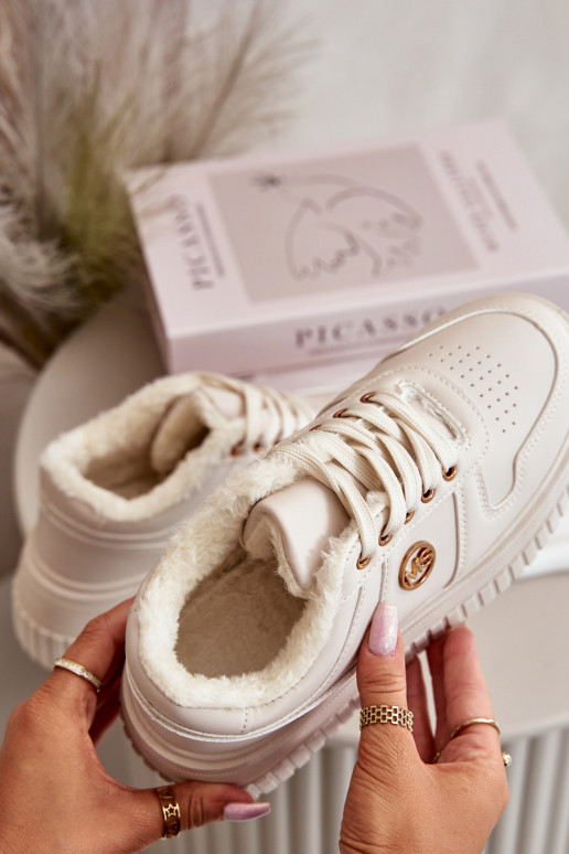 Turnschuhe Modell Schuhe Sportschuhe Damen warm mit modischen massiven Sohlen beige Verissha