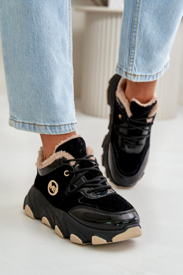 Damen-Sportschuhe mit Schnürsenkeln und Plateau in Schwarz von Biaola 2