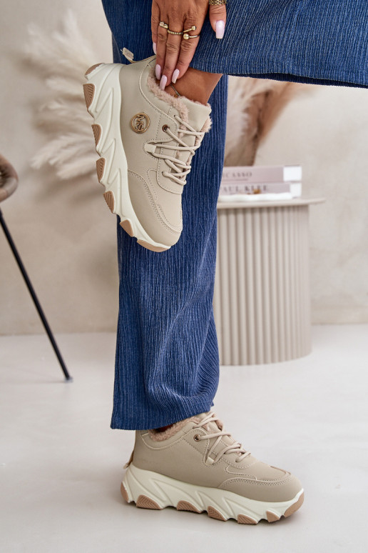 Beheizte Damen-Schnür-Plateau-Sneaker in Beige von Bialoa