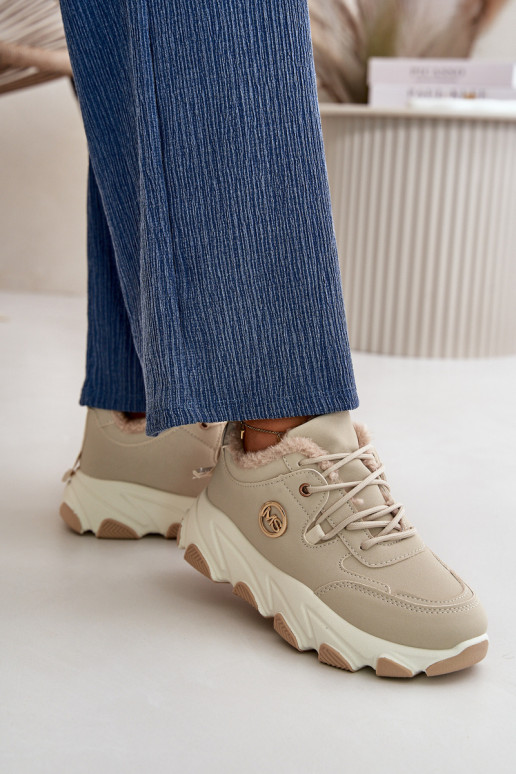 Beheizte Damen-Schnür-Plateau-Sneaker in Beige von Bialoa