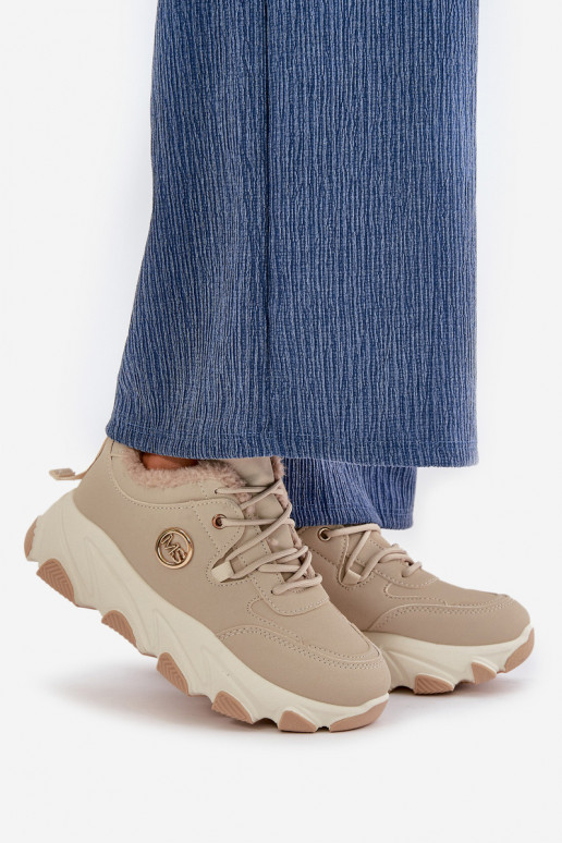 Beheizte Damen-Schnür-Plateau-Sneaker in Beige von Bialoa