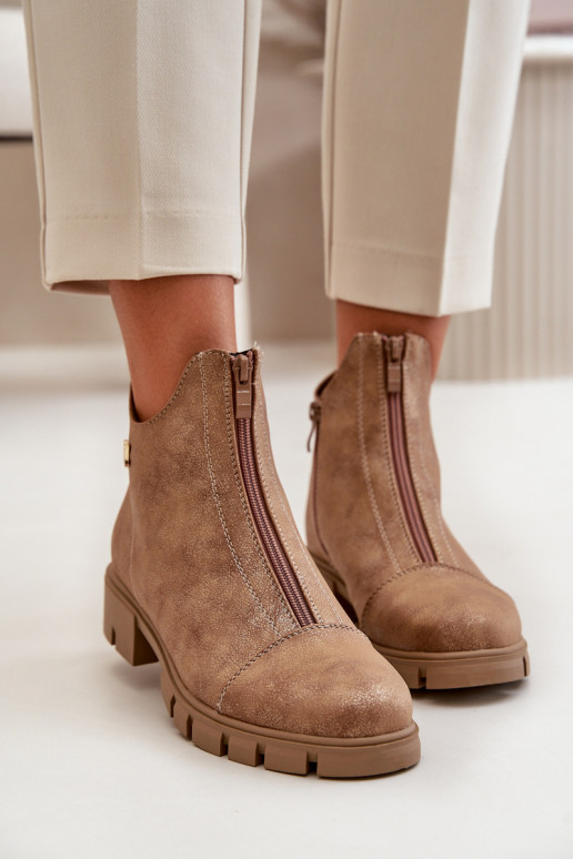 Gewärmte Damenstiefel Z Priced Eko Leder braun-goldene Farbe Verietta Gewärmte Damenstiefel Z Priced Eko Leder braun-goldene Farbe Verietta