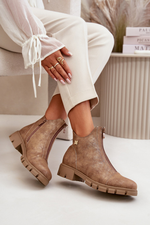 Gewärmte Damenstiefel Z Priced Eko Leder braun-goldene Farbe Verietta Gewärmte Damenstiefel Z Priced Eko Leder braun-goldene Farbe Verietta