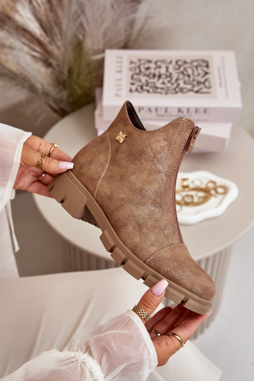 Gewärmte Damenstiefel Z Priced Eko Leder braun-goldene Farbe Verietta Gewärmte Damenstiefel Z Priced Eko Leder braun-goldene Farbe Verietta