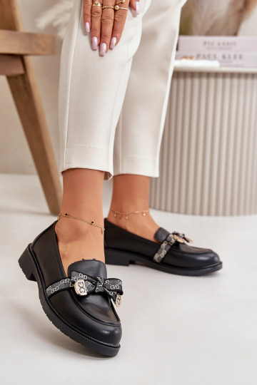 Damenmokassins mit Bändern S.Barski HY42-331 schwarze Farbe