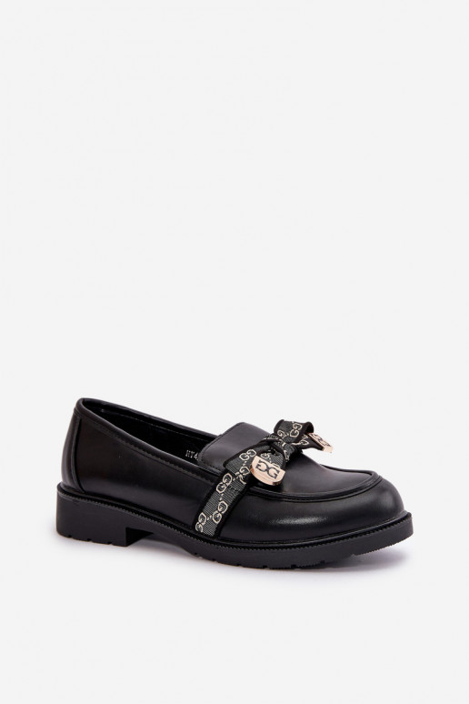 Damenmokassins mit Bändern S.Barski HY42-331 schwarze Farbe Damenmokassins mit Bändern S.Barski HY42-331 schwarze Farbe
