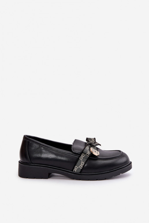 Damenmokassins mit Bändern S.Barski HY42-331 schwarze Farbe Damenmokassins mit Bändern S.Barski HY42-331 schwarze Farbe