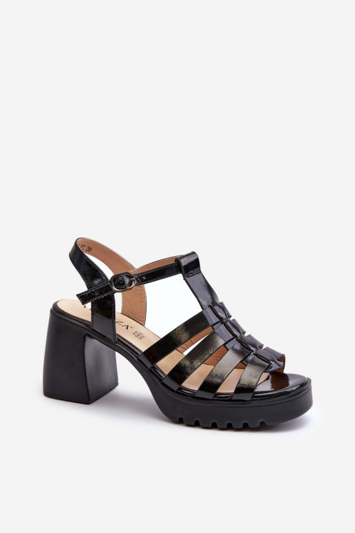 mit Lackeffekt Damen-Sandalen mit hohen Absätzen in der Farbe Schwarz von Aninifer