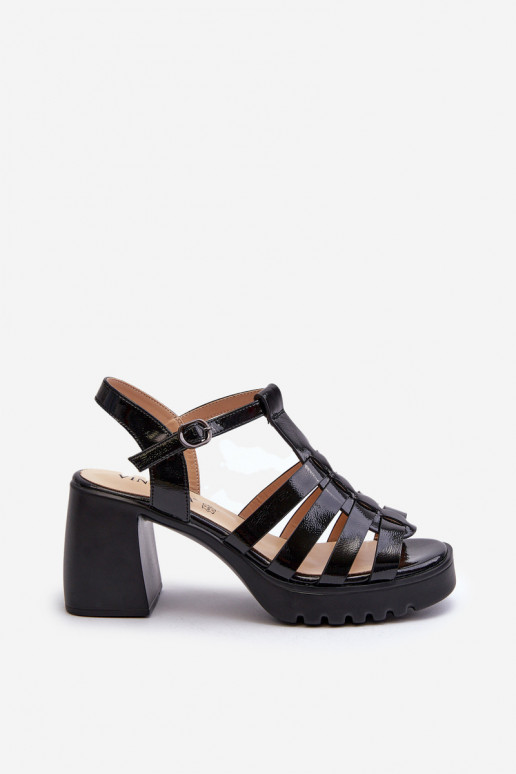 mit Lackeffekt Damen-Sandalen mit hohen Absätzen in der Farbe Schwarz von Aninifer
