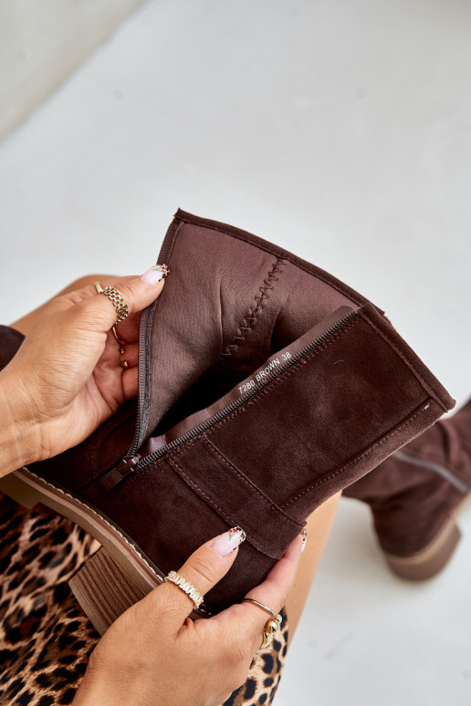 Damenstiefel Auf niedrigem Absatz mit Schnallen braune Farbe Zudra Damenstiefel Auf niedrigem Absatz mit Schnallen braune Farbe Zudra