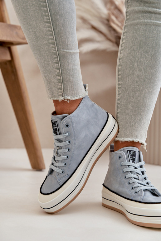 sich Zuarm laufen Freizeitschuhe mit einer Plattform Eko Haut Big Star OO274069 blaue Farbe