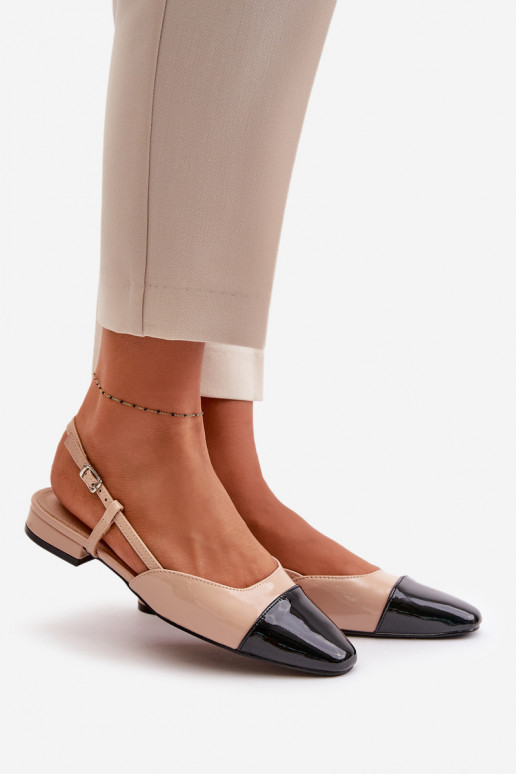 Lackierte Ballerinas Auf niedrigem Absatz mit offener Ferse Beige Kairael