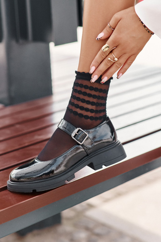 mit Lackeffekt Schuhe Feminin mit Riemen schZuarze Farbe Vinceza 62179