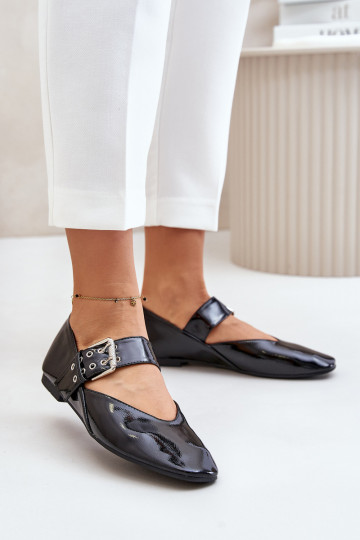 Lackierte Ballerinas mit Riemen schZuarze Farbe Azirae 2