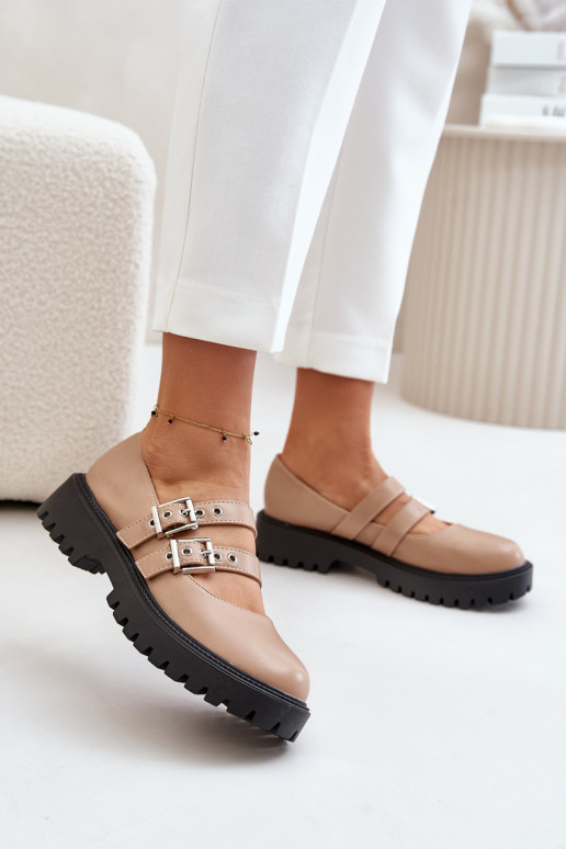 Schuhe Feminin mit Streifen Eko Haut Beige Terione Schuhe Feminin mit Streifen Eko Haut Beige Terione