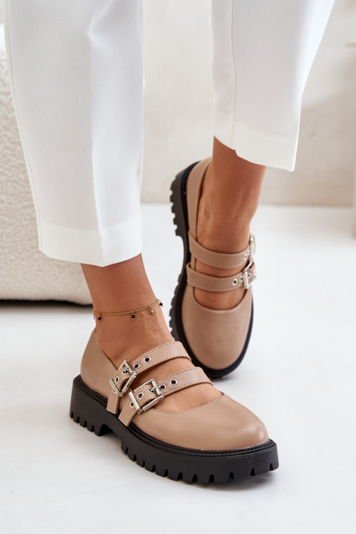 Schuhe Feminin mit Streifen Eko Haut Beige Terione Schuhe Feminin mit Streifen Eko Haut Beige Terione