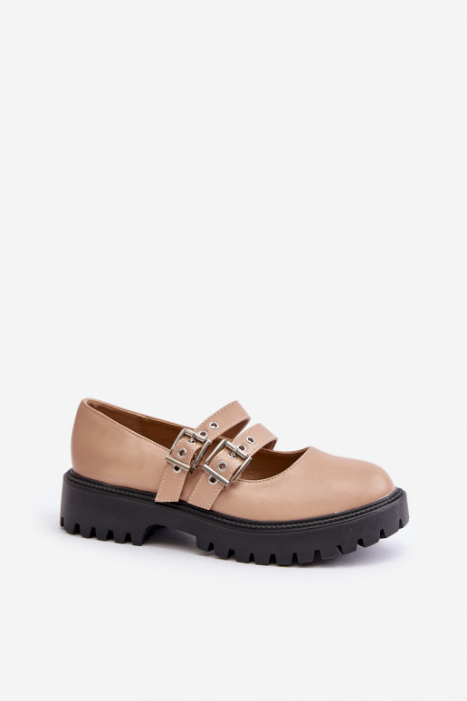Schuhe Feminin mit Streifen Eko Haut Beige Terione Schuhe Feminin mit Streifen Eko Haut Beige Terione