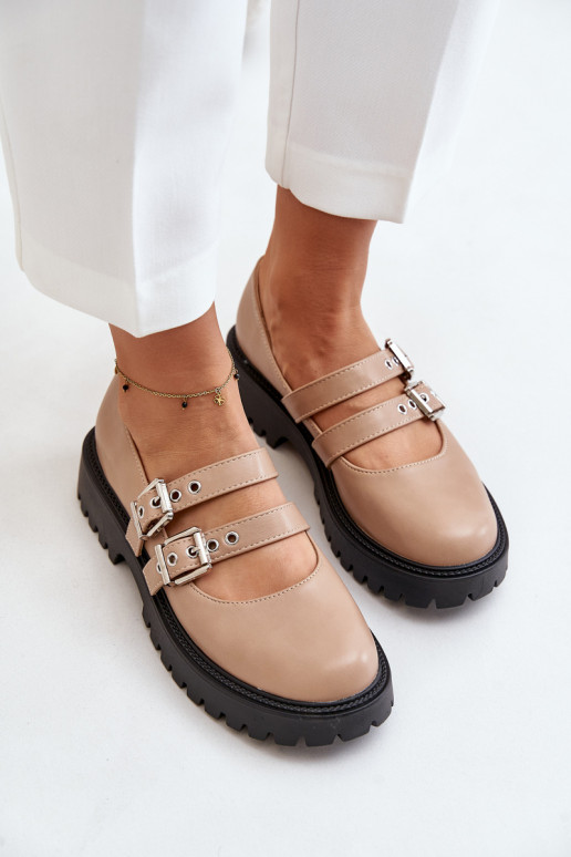 Schuhe Feminin mit Streifen Eko Haut Beige Terione Schuhe Feminin mit Streifen Eko Haut Beige Terione