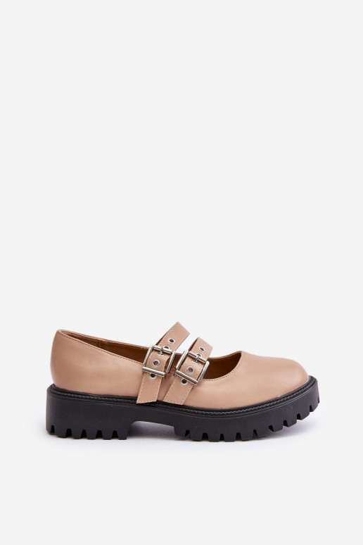 Schuhe Feminin mit Streifen Eko Haut Beige Terione Schuhe Feminin mit Streifen Eko Haut Beige Terione