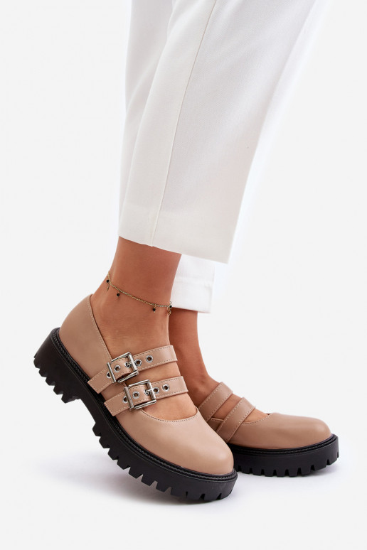 Schuhe Feminin mit Streifen Eko Haut Beige Terione Schuhe Feminin mit Streifen Eko Haut Beige Terione