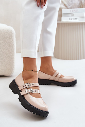 Schuhe Damen mit Streifen mit Lackeffekt beige Terione 2