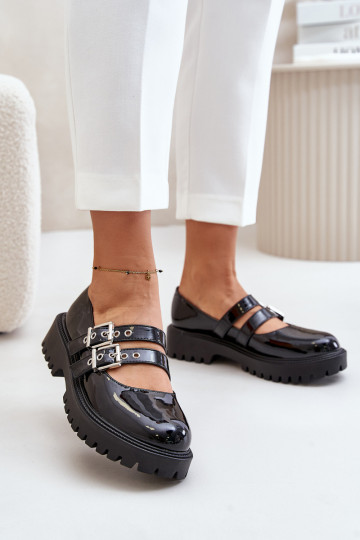 Schuhe Feminin mit Streifen mit Lackeffekt schZuarze Farbe Terione 2