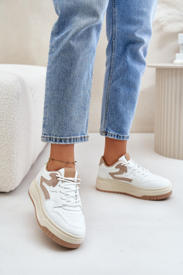 Damen-Sneaker-Modell aus Öko-Leder mit Plateau in der Farbe Weiß-Sand Henizore