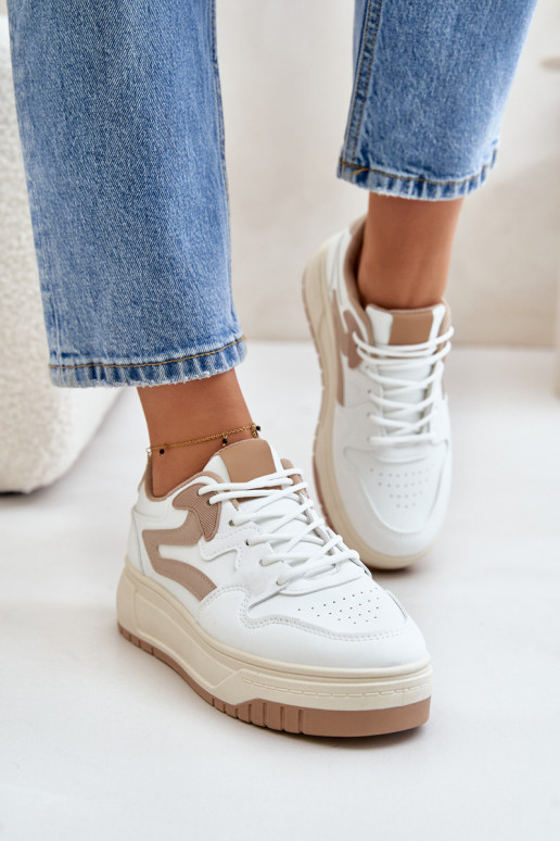 Feminin Sneakers Stilvollllschuhe aus Öko-Leder mit einer Plattform INeiß-Beige Henizore
