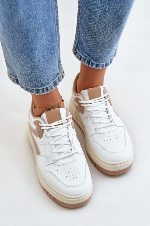 Feminin Sneakers Stilvollllschuhe aus Öko-Leder mit einer Plattform INeiß-Beige Henizore
