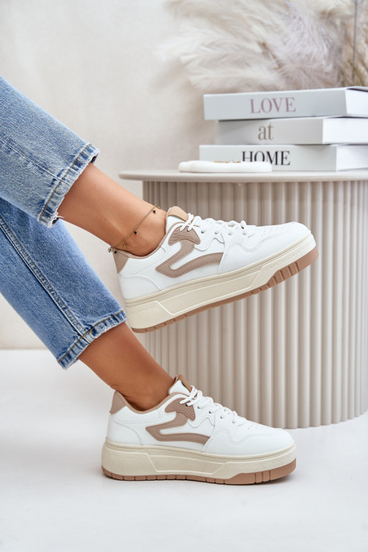 Feminin Sneakers Stilvollllschuhe aus Öko-Leder mit einer Plattform INeiß-Beige Henizore