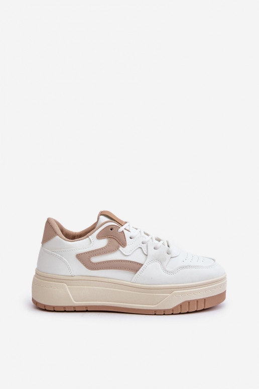 Feminin Sneakers Stilvollllschuhe aus Öko-Leder mit einer Plattform INeiß-Beige Henizore