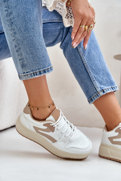 Feminin Sneakers Stilvollllschuhe aus Öko-Leder mit einer Plattform INeiß-Beige Henizore