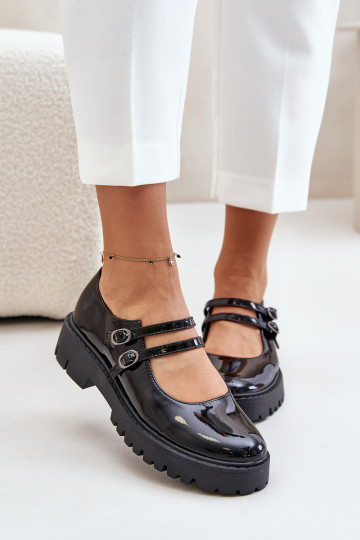 mit Lackeffekt Feminin Schuhe mit Streifen schZuarze Farbe Rialuna