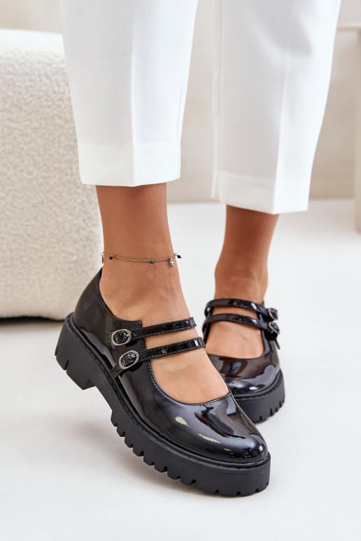 mit Lackeffekt Feminin Schuhe mit Streifen schZuarze Farbe Rialuna mit Lackeffekt Feminin Schuhe mit Streifen schZuarze Farbe Rialuna