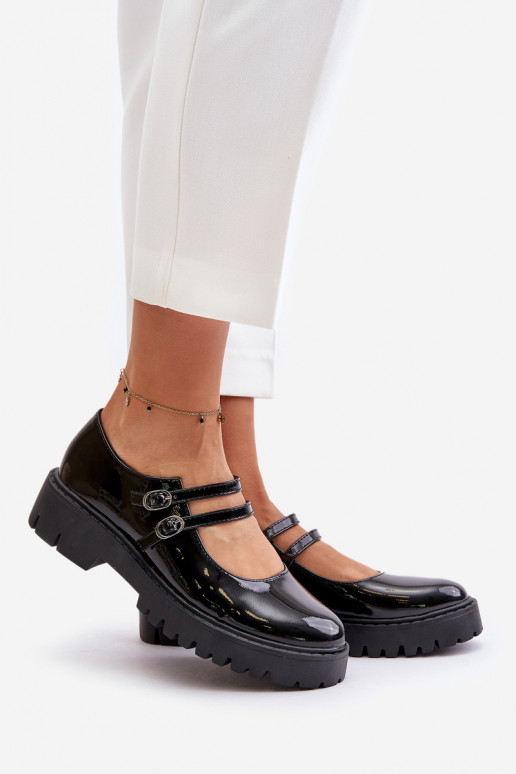 mit Lackeffekt Feminin Schuhe mit Streifen schZuarze Farbe Rialuna mit Lackeffekt Feminin Schuhe mit Streifen schZuarze Farbe Rialuna