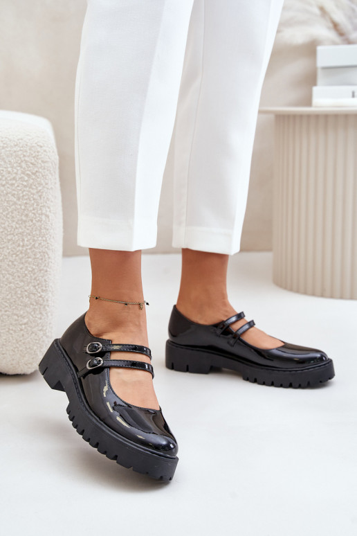 mit Lackeffekt Feminin Schuhe mit Streifen schZuarze Farbe Rialuna mit Lackeffekt Feminin Schuhe mit Streifen schZuarze Farbe Rialuna