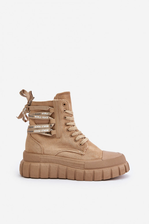 Damenstiefel mit einer Plattform Mit Dekorationen Schnürungm braune Farbe Edidda