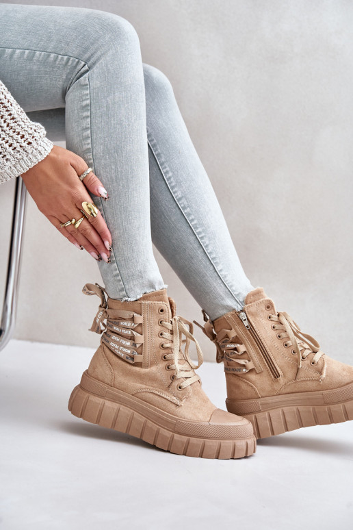 Damenstiefel mit einer Plattform Mit Dekorationen Schnürungm braune Farbe Edidda