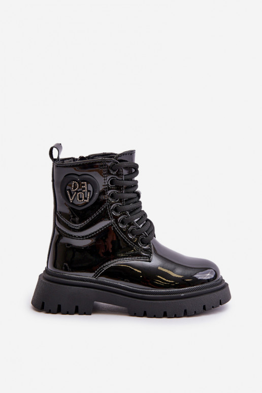 mit Lackeffekt Stiefel Kindisch sich Zuarm laufen mit Fell innen Zum Schloss schZuarze Farbe Evaliraea