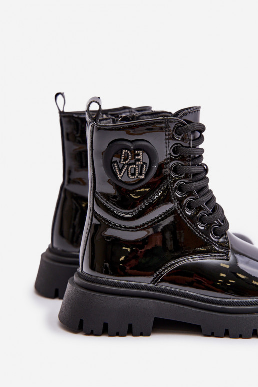 mit Lackeffekt Stiefel Kindisch sich Zuarm laufen mit Fell innen Zum Schloss schZuarze Farbe Evaliraea