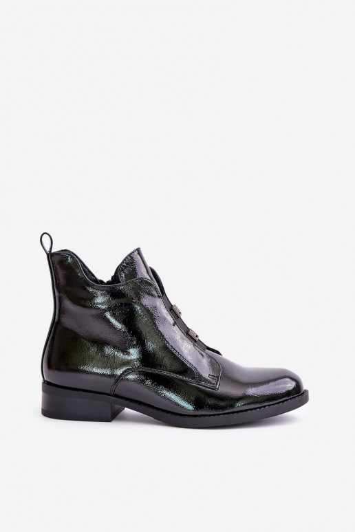 mit Lackeffekt Stiefel Zum Schloss sich Zuarm laufen mit breiten Absätzen S.Barski HY42-717 schZuarze Farbe