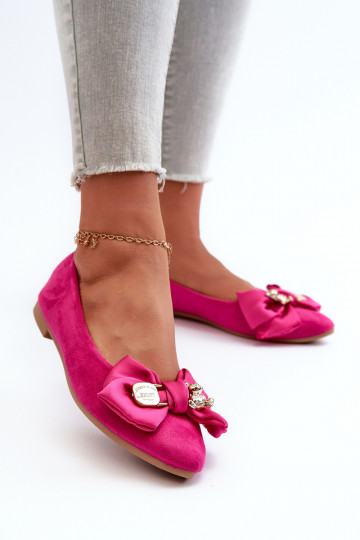 Damen Ballerinas aus Kunstvelours mit Schleifen in rosa Satris 2